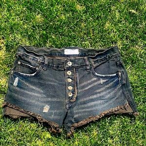Black Frayed Hem Denim Shorts